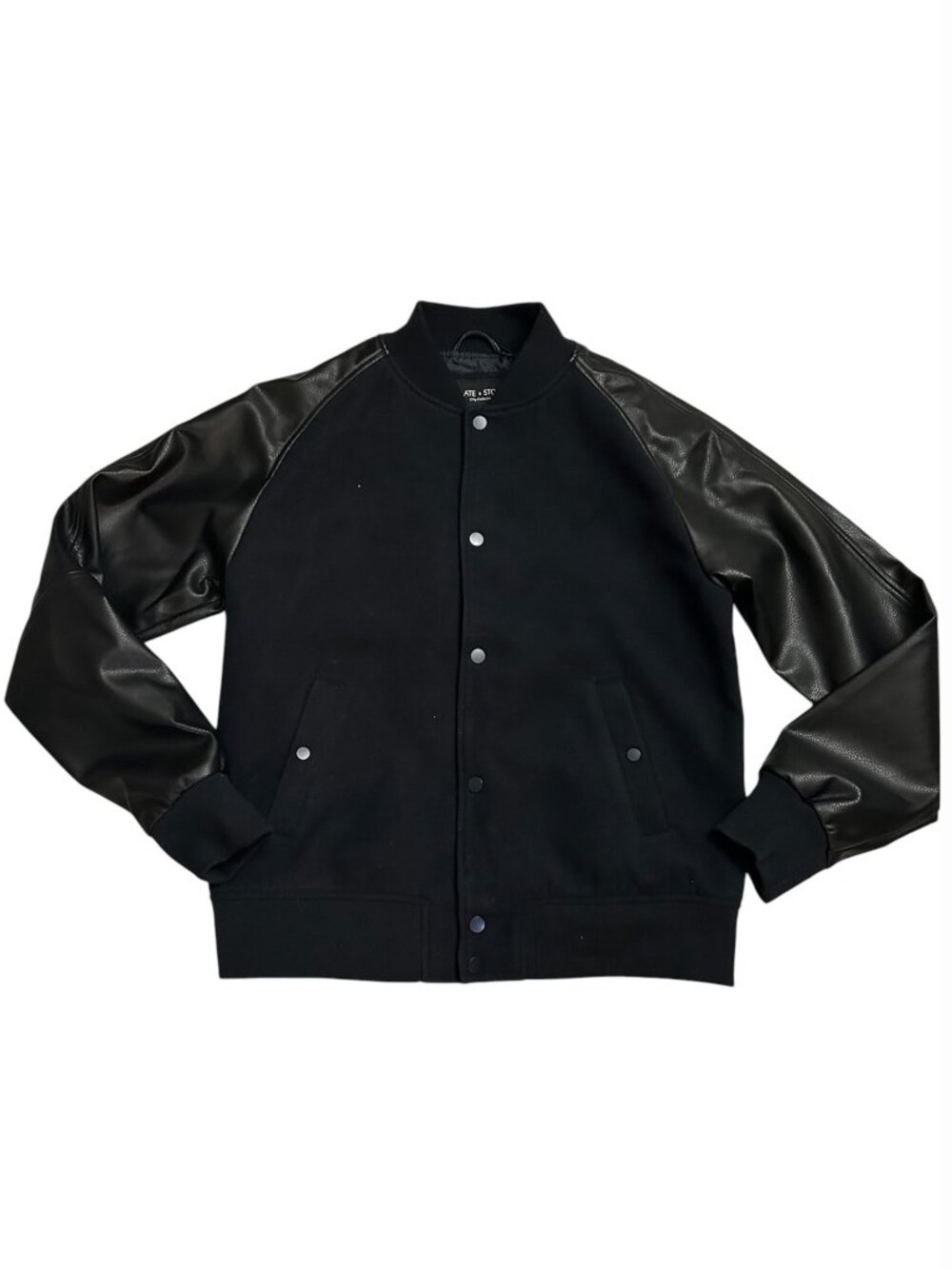 Slate & Stone Men's Size M Medium Mixed Media Black Snap Buttons Bomber Jacket